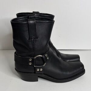Frye Boots Womens 9 Black Harness 8R Leather Biker Motorcycle Made in USA